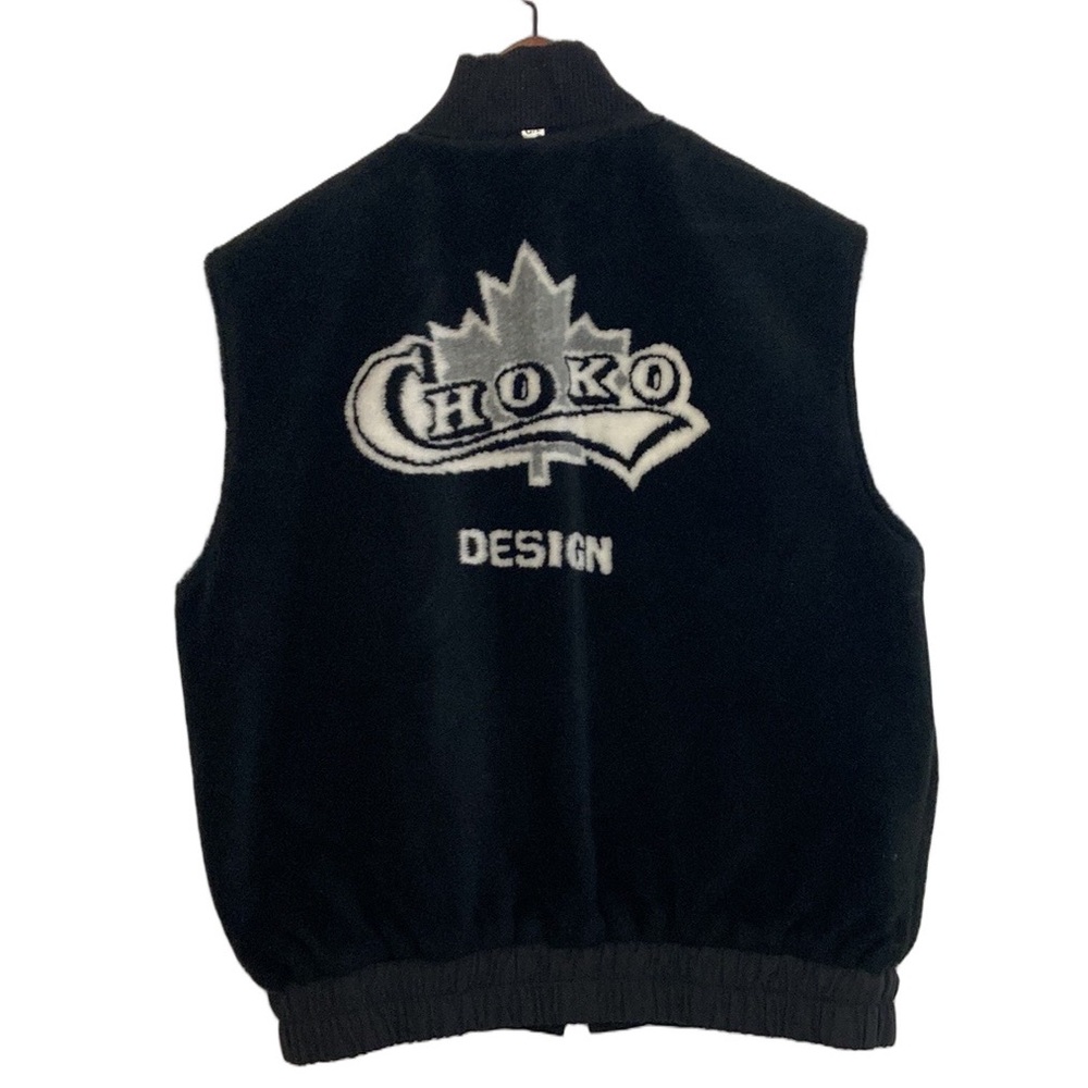 Vintage Fleece Vest Mens Large Black Reversible Choko Made in Canada Maple Leaf